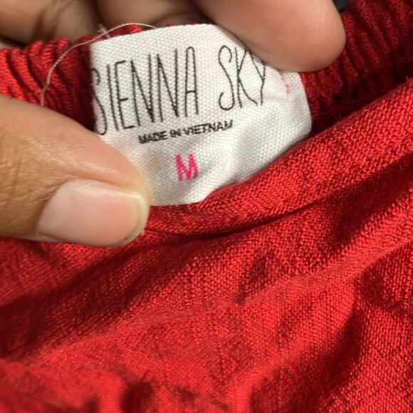 Sienna Sky Vibrant Red linen Blend bow detail Crop top #736 - Picture 2 of 6